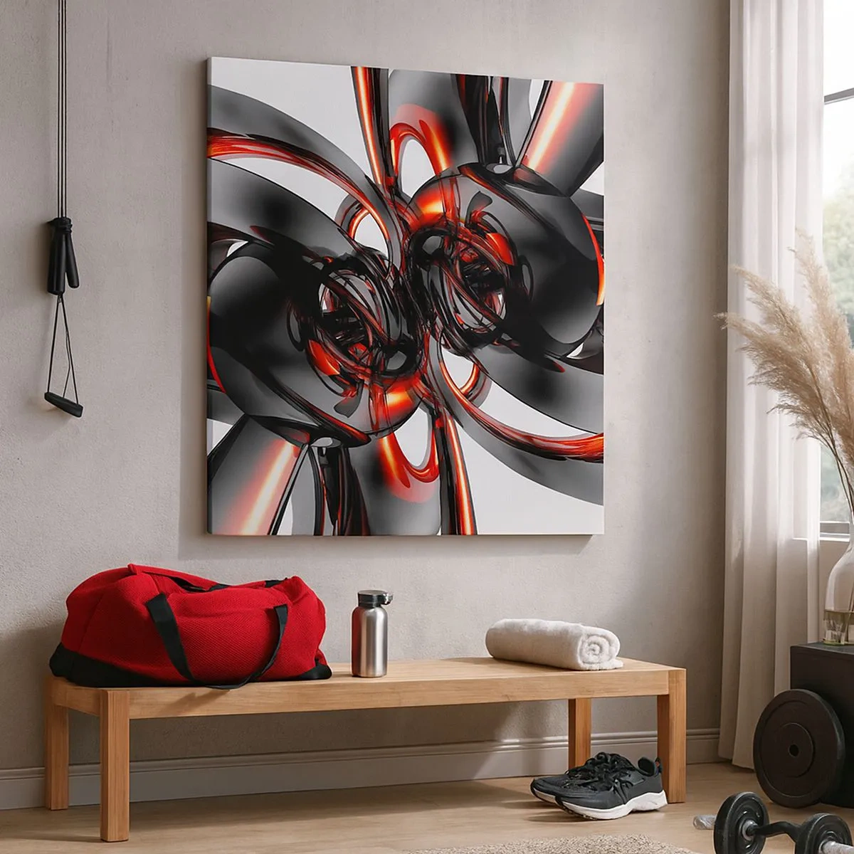 Canvastavla - Bild på duk - Rörelse i grafit och röd - 30x30 cm