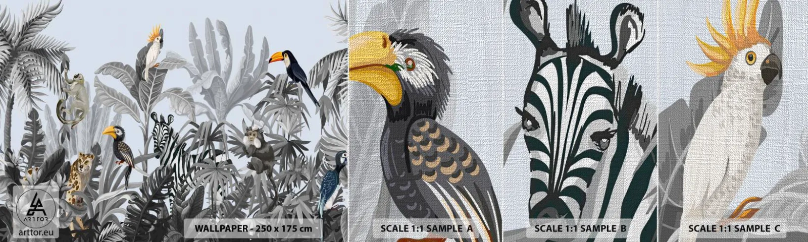 Provbit av fototapet Premium Canvas - Afrikansk saga - Abstraktion, Djungel, Djur - 100x30 cm