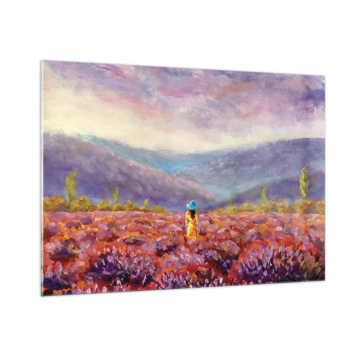 Glastavla - Bild på glas - I lavendelsvärld - 100x70 cm
