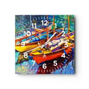 Väggklocka - Klocka på glas - På ett färgtjockt vatten - 40x40 cm