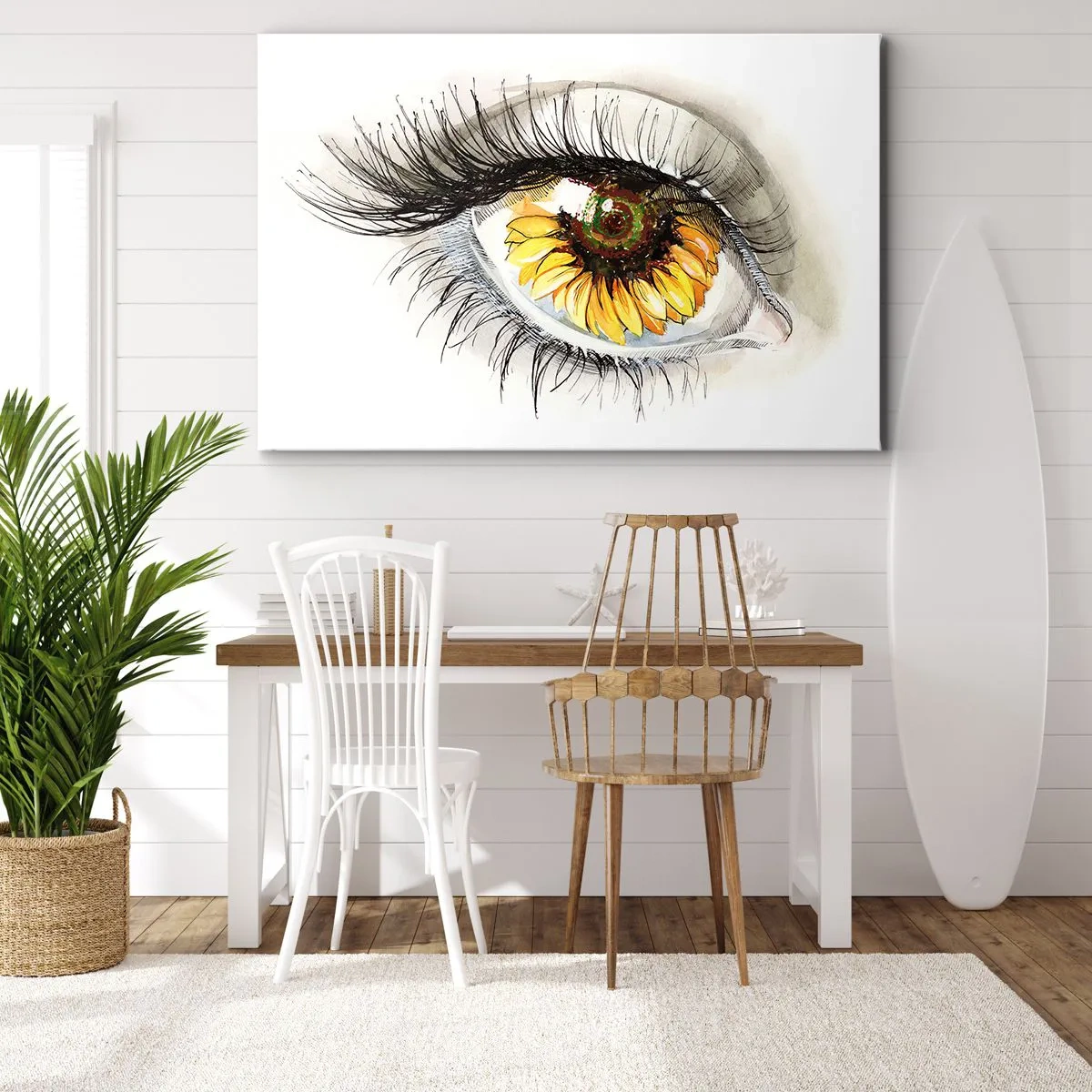 Canvastavla - Bild på duk - Konstnärligt öga med en solrosformad iris - 70x50cm - Blick het som sommar - Modern väggdekoration för vardagsrum och sovrum ARTTOR