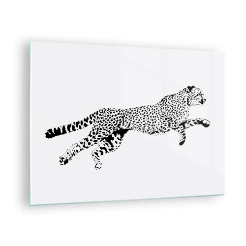 Glastavla - Bild på glas - Illustration av en hoppande gepard - 70x50cm - Snabbast på jorden - Modern väggdekoration för vardagsrum och sovrum ARTTOR