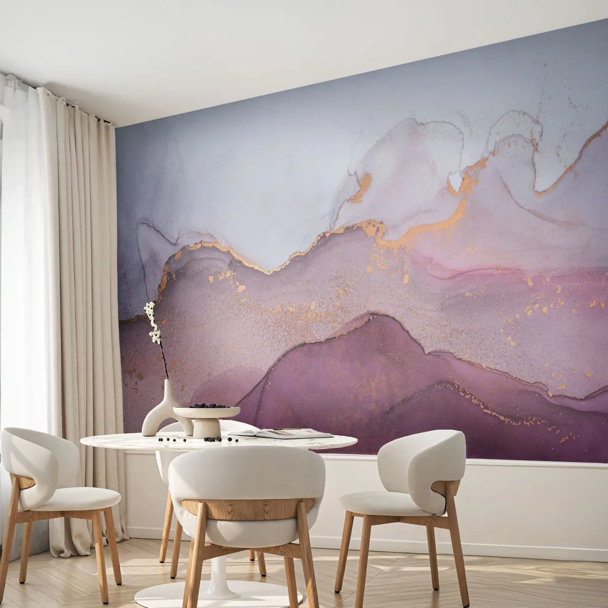 Fototapet Premium Sand - Lila och violett vågor - Abstraktion, Bit, Modern konst. - 100x70 cm
