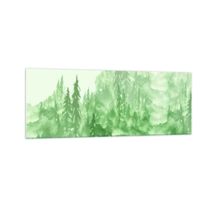 Glastavla - Bild på glas - Suddig i grön dimma - 140x50 cm