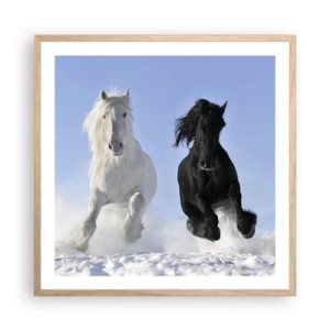Affisch i ram av ljusek - Svart-vit galopp - 60x60 cm