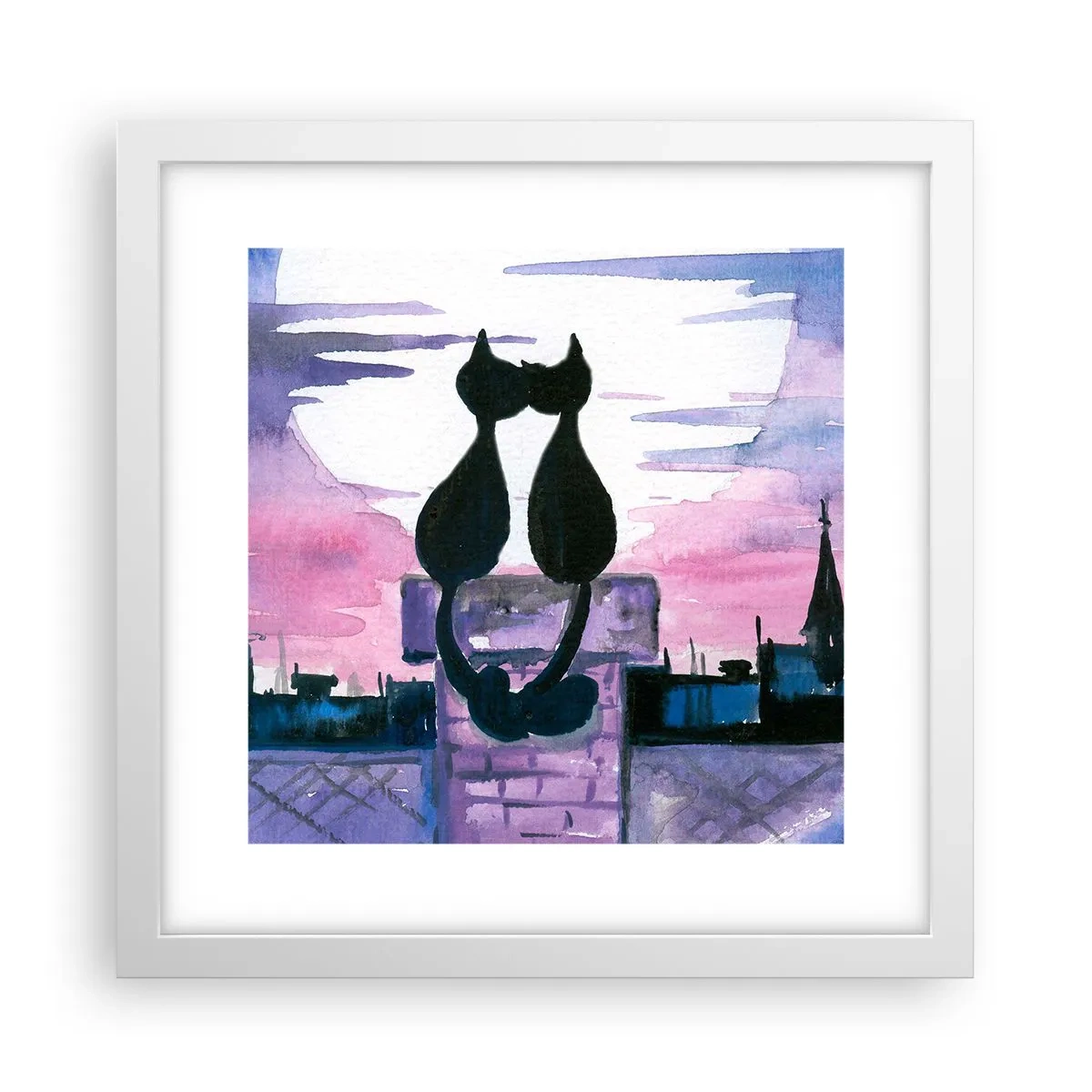 Affisch i vit ram - Rendez-vous under månen - 30x30 cm