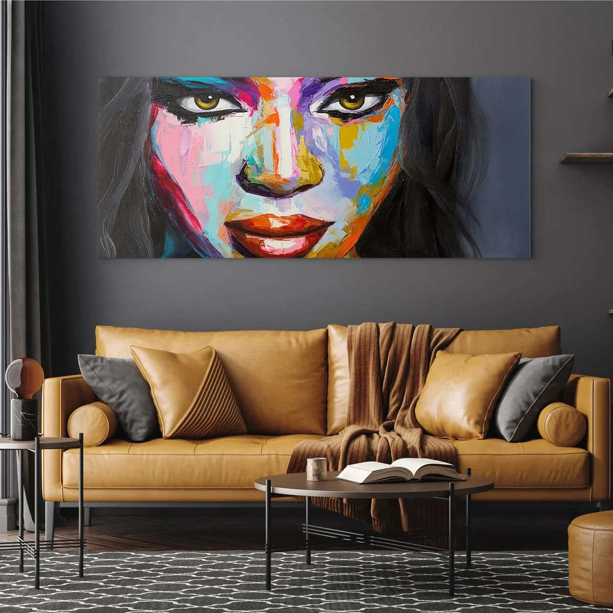 Glastavla - Bild på glas - Kan inte ta ögonen från henne - 140x50 cm