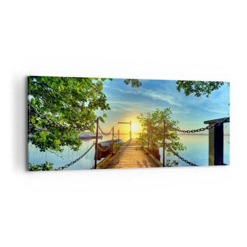 Canvastavla - Bild på duk - Solnedgång vid vatten - 100x40 cm