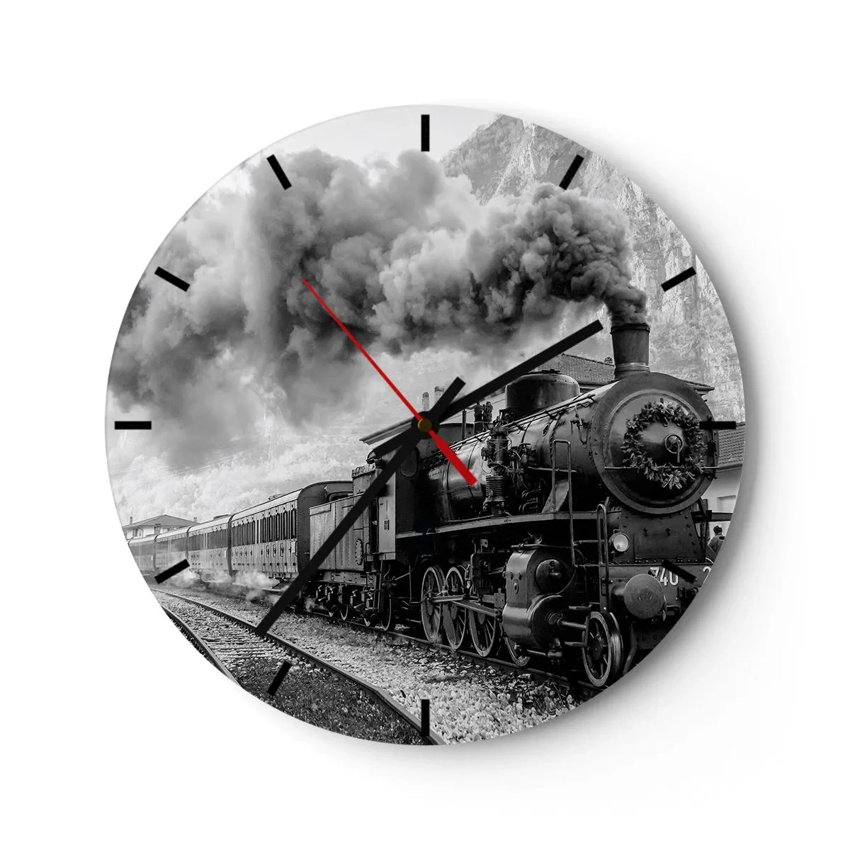 Väggklocka - Klocka på glas - Det står ett lok på stationen... - 30x30 cm