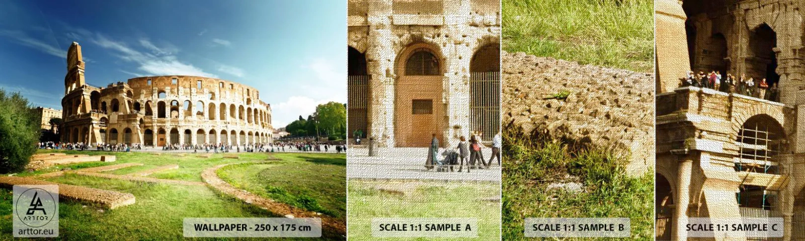 Provbit av fototapet Premium Canvas - Vapnets klang hörs fortfarande - Colosseum, Rom, Arkitektur - 100x30 cm