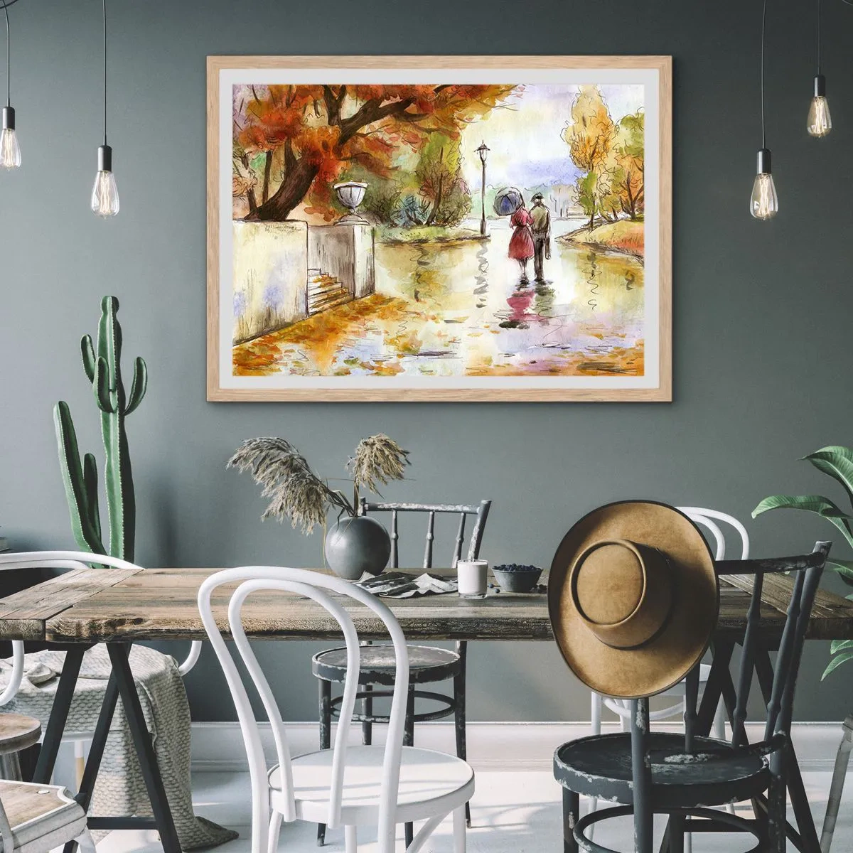 Affisch i ram av ljusek - Romantisk höst i parken - 70x50 cm