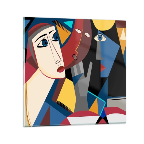 Glastavla - Bild på glas - Kubistiskt samtal - 30x30 cm