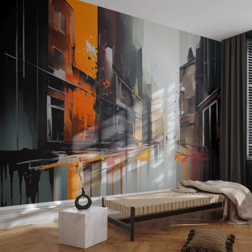 Fototapet Premium Sand - Regnig dag - Arkitektur, Modern konst, Stad - 100x70 cm