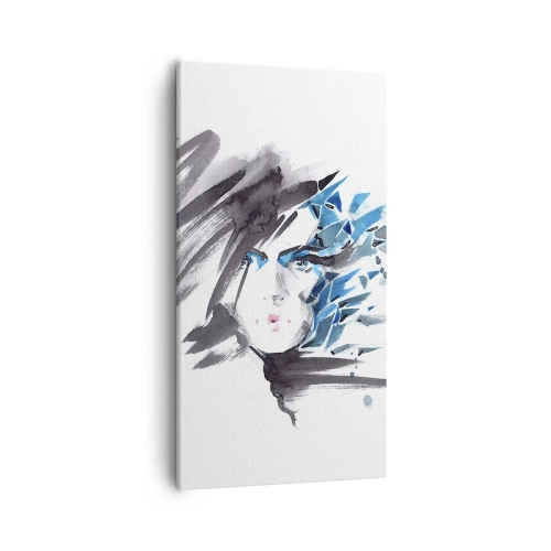 Canvastavla - Bild på duk - Sensuell porträtt i grått och blått - 55x100 cm