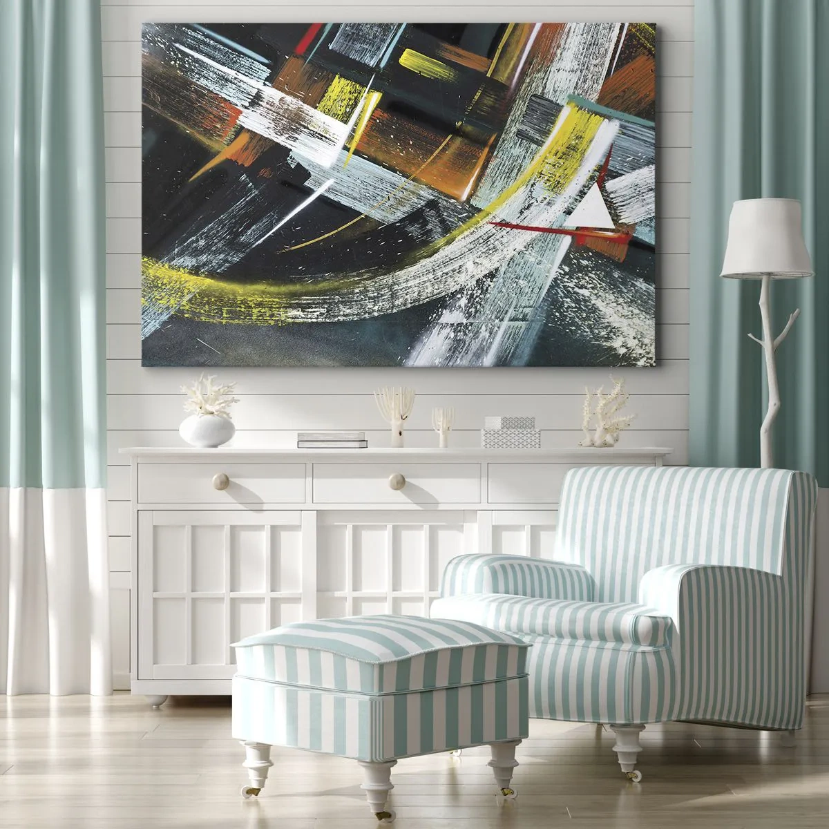 Canvastavla - Bild på duk - Färgglada abstrakta penseldrag - 70x50cm - Rörelsens energi - Modern väggdekoration för vardagsrum och sovrum ARTTOR