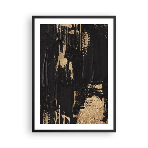 Affisch i svart ram - Abstrakt målningskomposition i svart och guld - 50x70cm - Ett spår av beröring - Modern väggdekoration för vardagsrum och sovrum ARTTOR