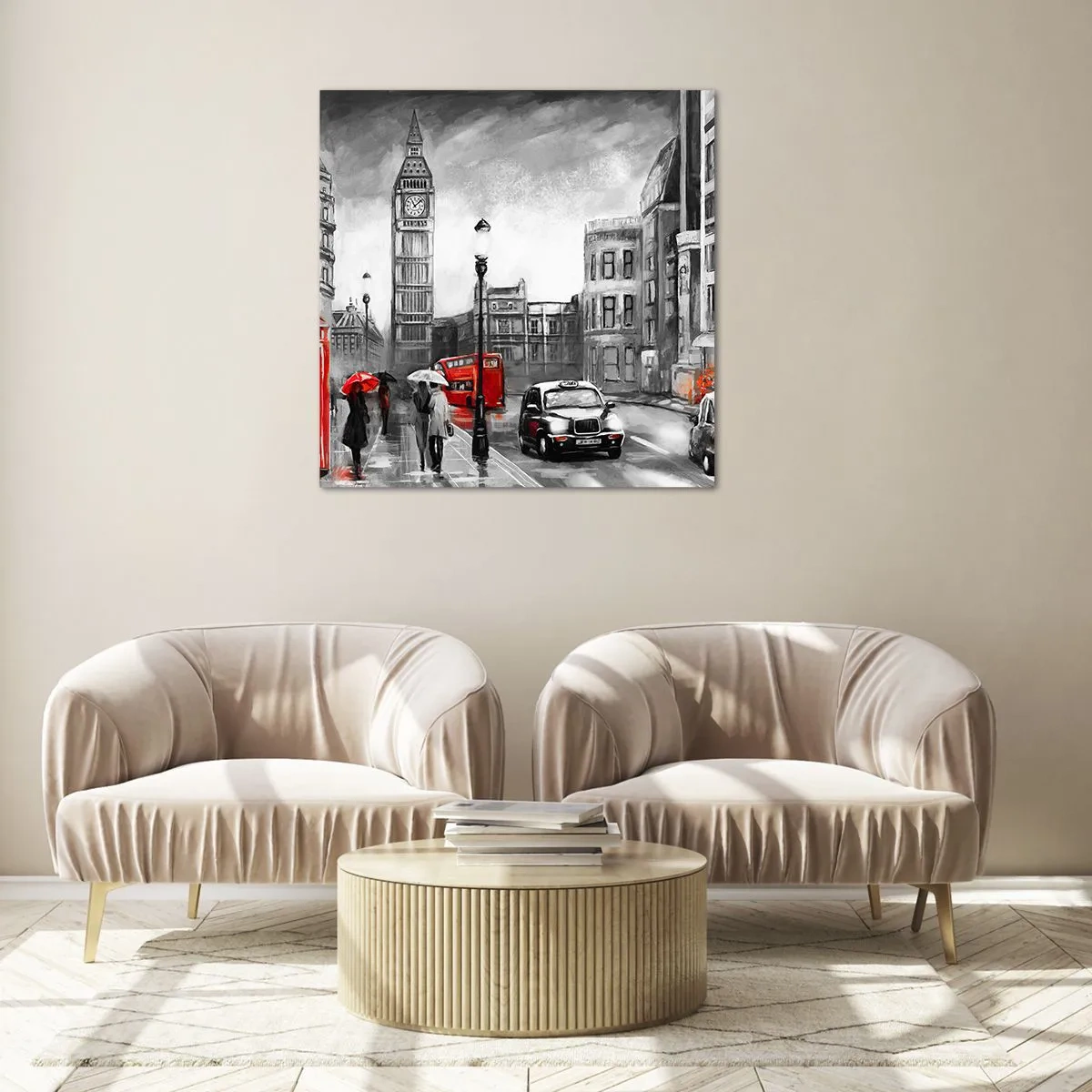 Glastavla - Bild på glas - Inte alls en grå stad - 70x70 cm