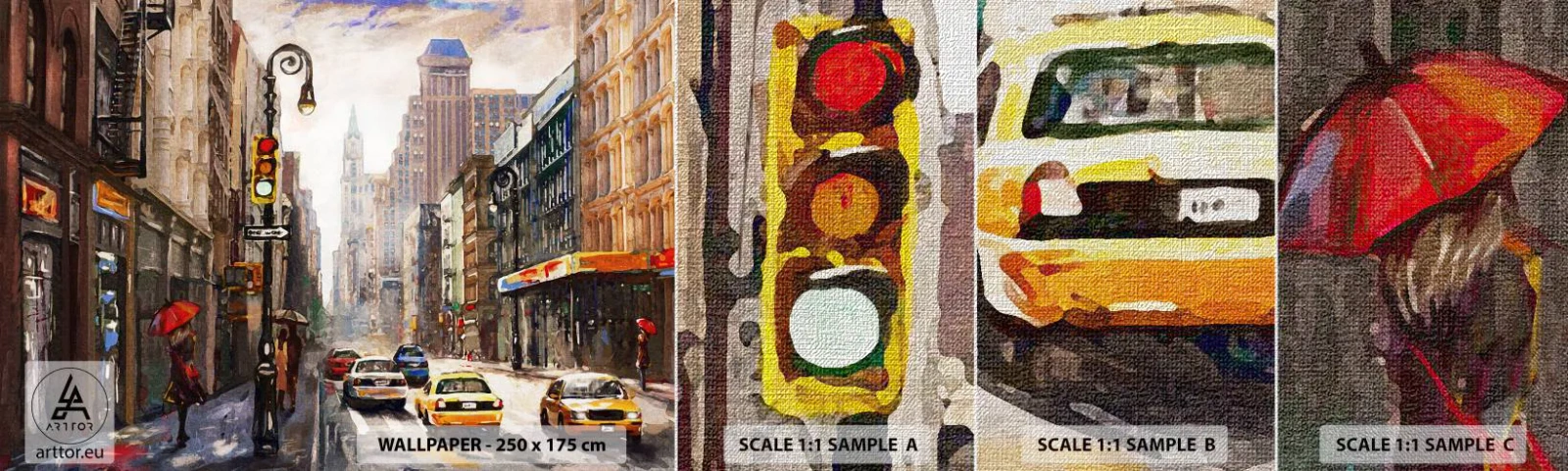 Provbit av fototapet Premium Canvas - New York - färgglad också i regnet - New York, Stad, Manhattan - 100x30 cm