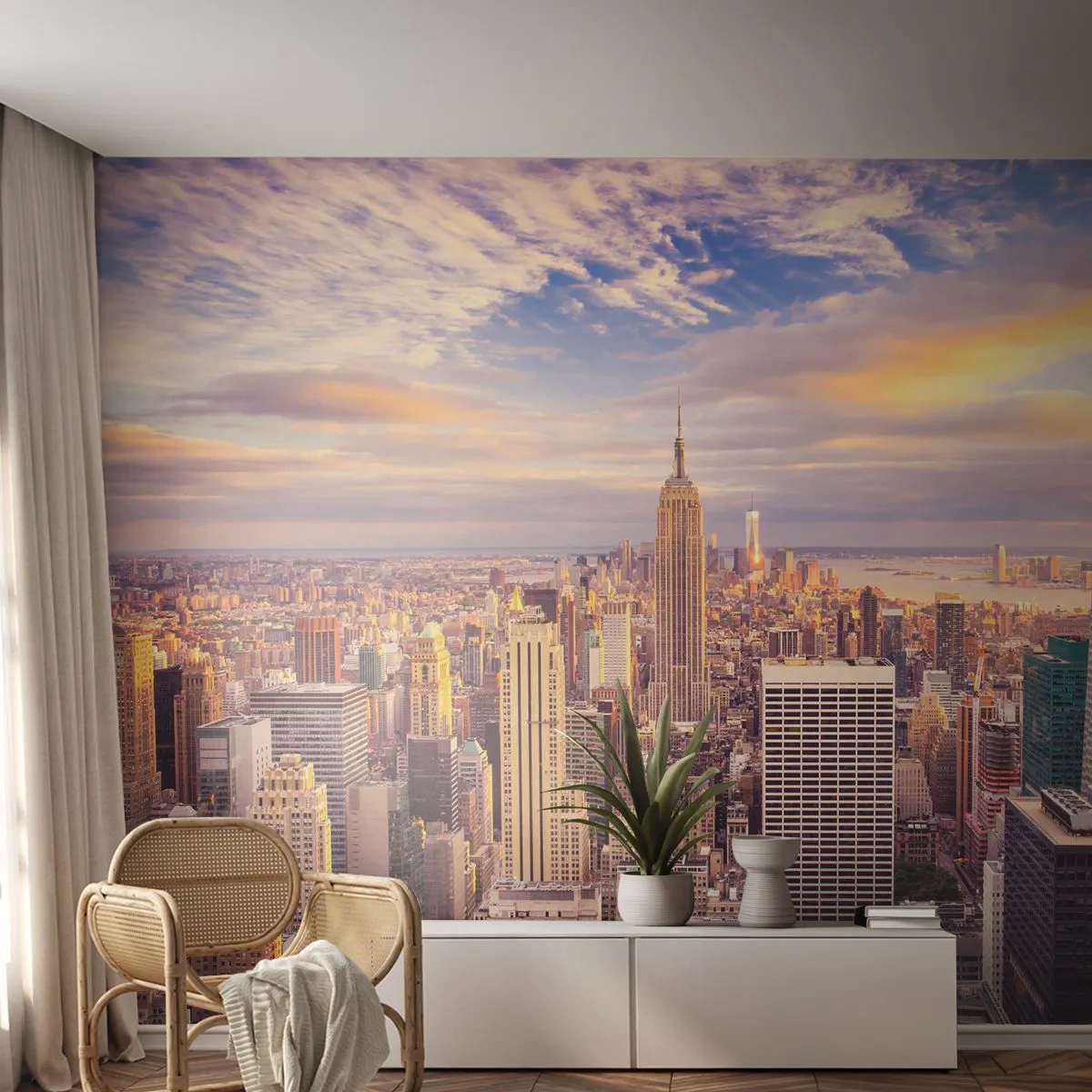 Självhäftande Fototapet Deluxe Sticker - Nå ut till molnen - Stad, New York, Arkitektur - 250x175 cm