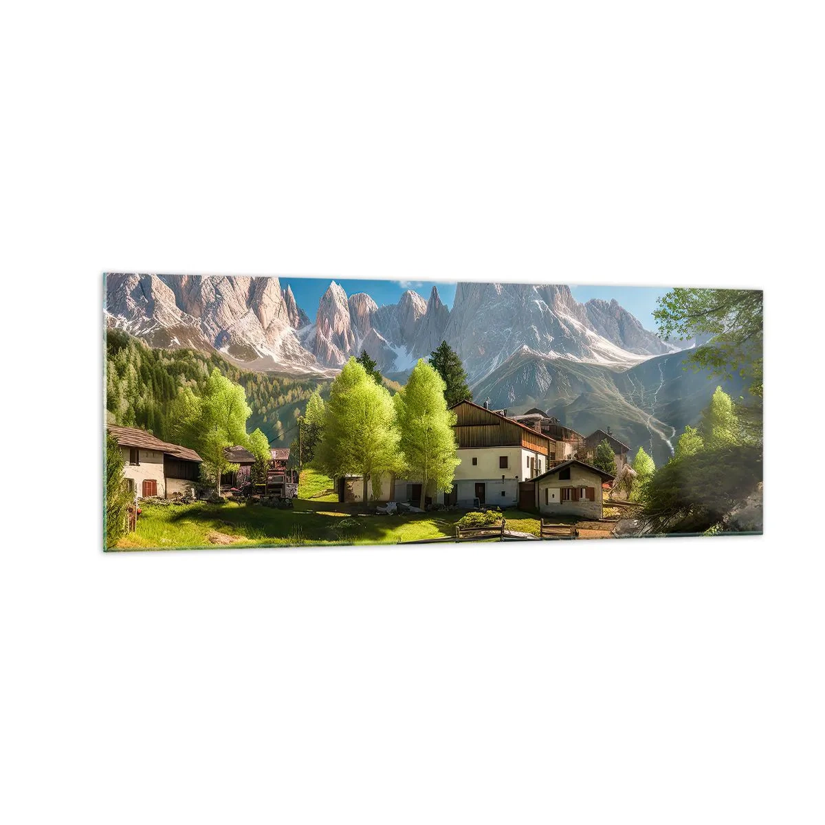 Glastavla - Bild på glas - Alpin idyll - 140x50 cm
