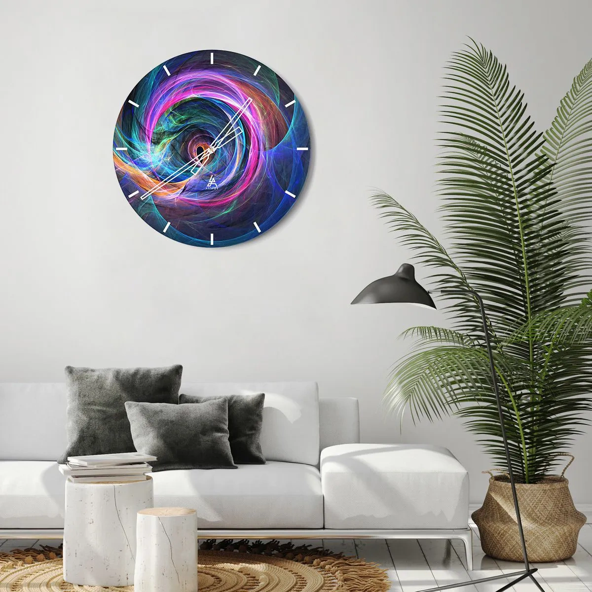 Väggklocka - Klocka på glas - En färgglad virvelabstraktion full av dynamisk energi - 30x30cm - Vart tar du mig? - Modern väggdekoration för vardagsrum, kök och sovrum ARTTOR