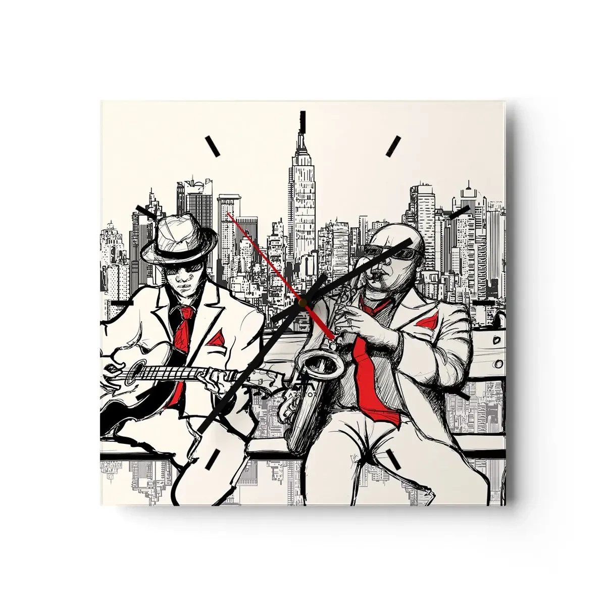 Väggklocka - Klocka på glas - New Yorks improvisation - 30x30 cm