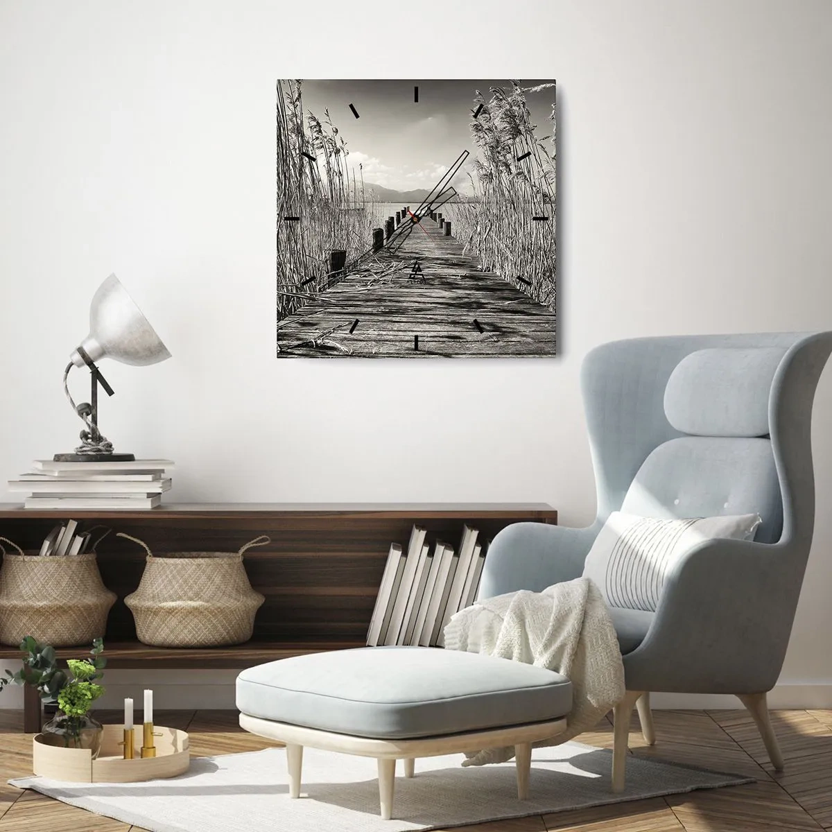 Väggklocka - Klocka på glas - I gräsets fristad - 30x30 cm