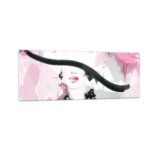 Glastavla - Bild på glas - En damportätt i svart och rosa - 140x50 cm