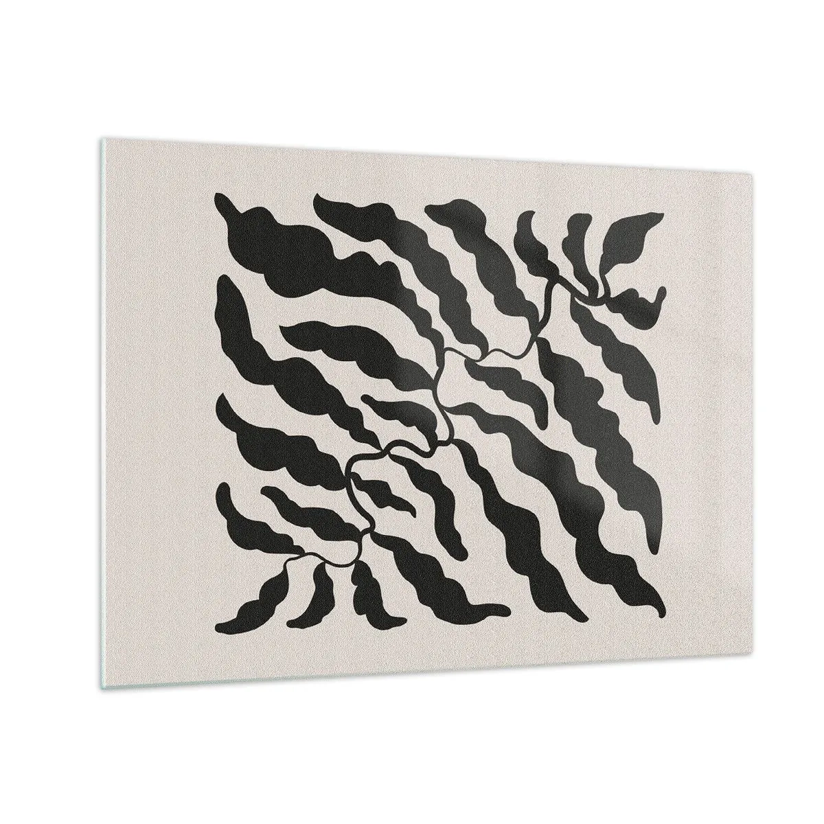 Glastavla - Bild på glas - Botaniskt konstverk med ekologiska svarta blad - 70x50cm - Kvadratens natur - Modern väggdekoration för vardagsrum och sovrum ARTTOR