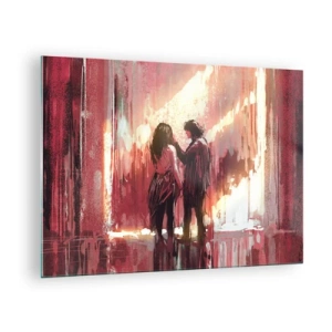 Glastavla - Bild på glas - Ett par i det varma ljuset i en abstrakt miljö - 70x50cm - Kärlekens eviga spektakel - Modern väggdekoration för vardagsrum och sovrum ARTTOR