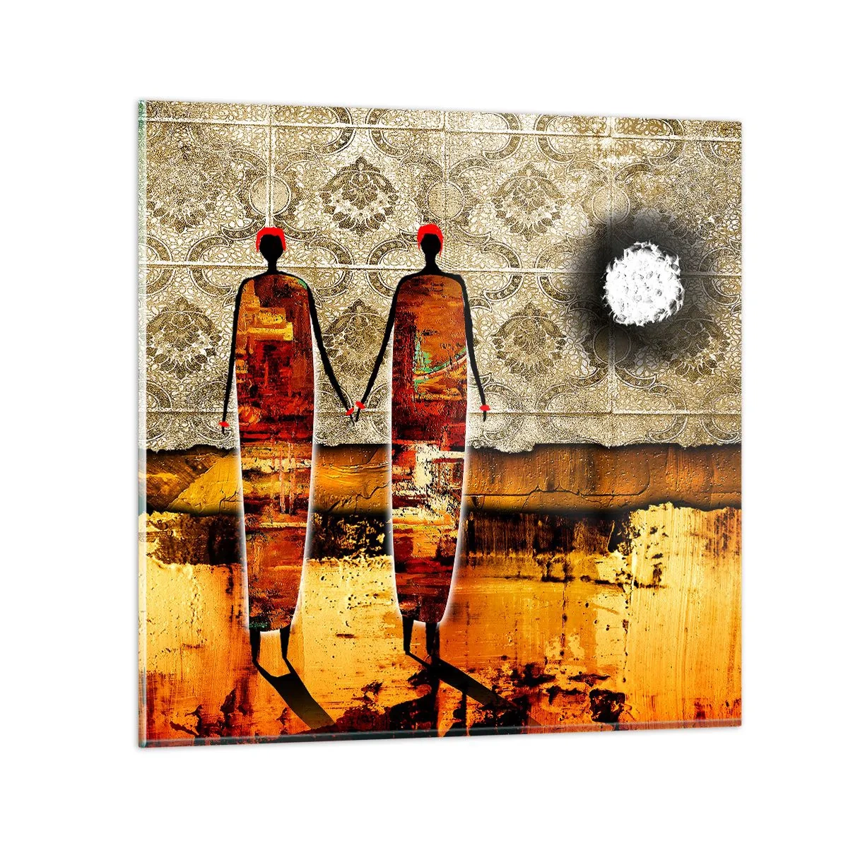 Glastavla - Bild på glas - Etnisk komposition i Afrikas färger - 40x40 cm