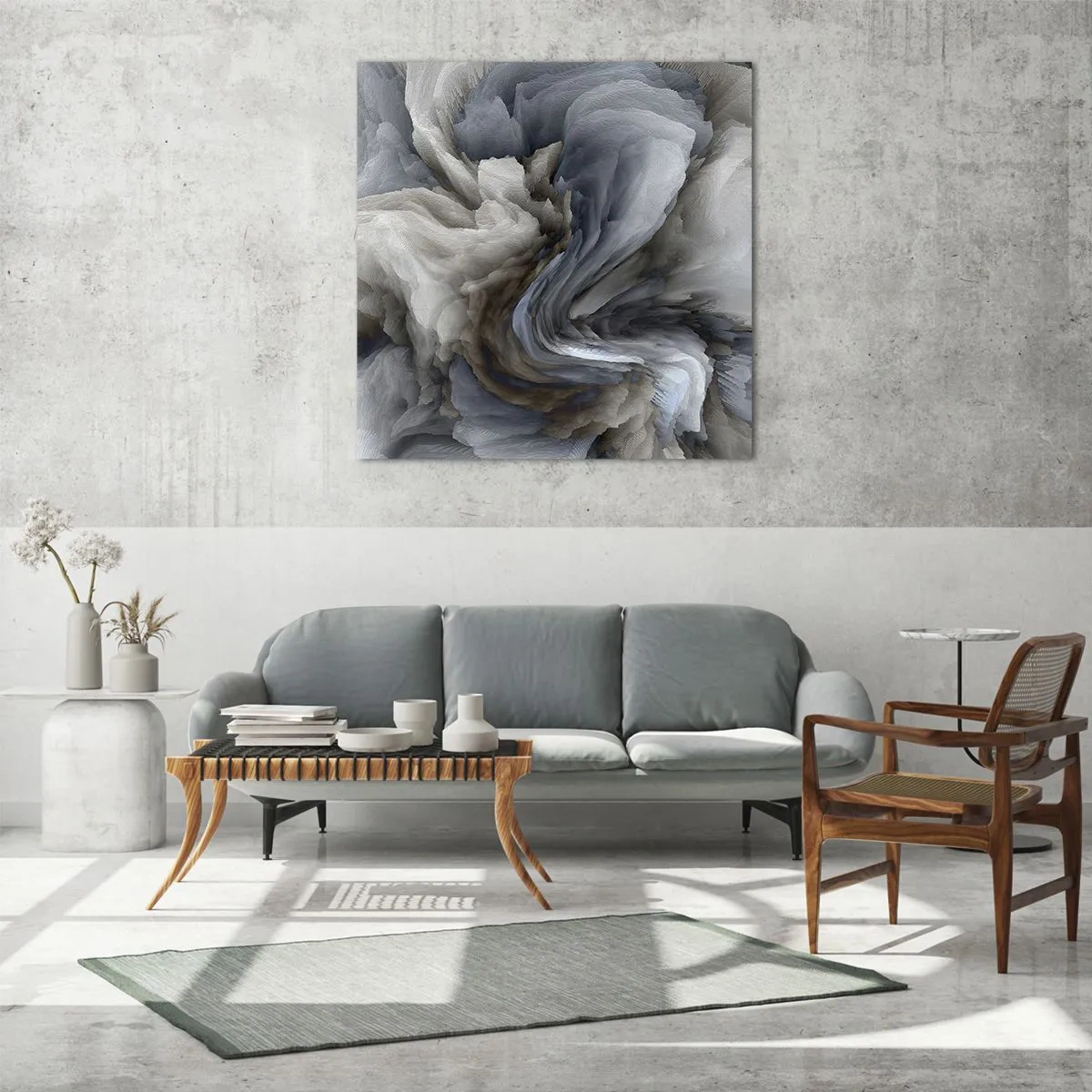 Glastavla - Bild på glas - Sten och blomma - 60x60 cm