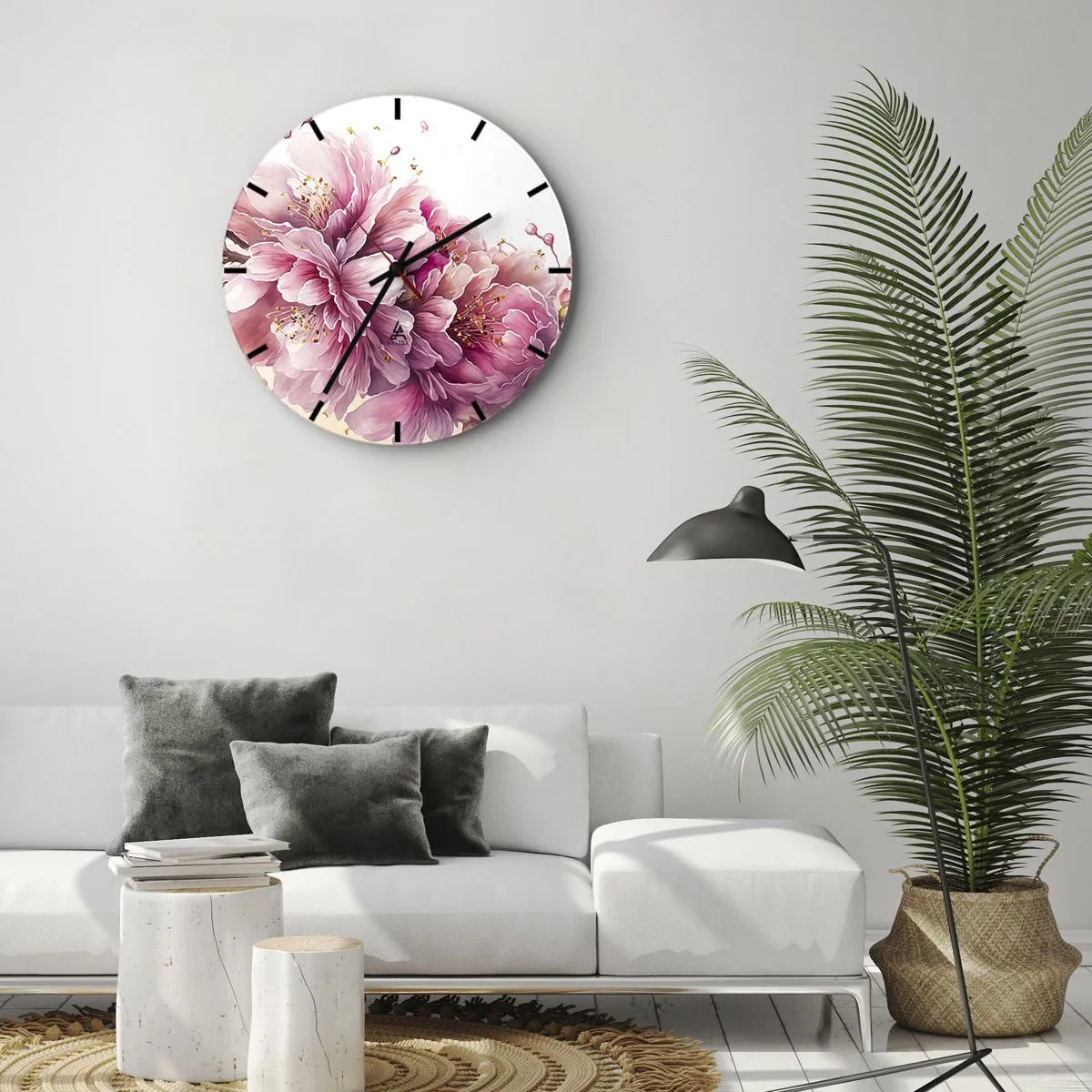 Väggklocka - Klocka på glas - Blommande körsbärsblomma - 30x30 cm