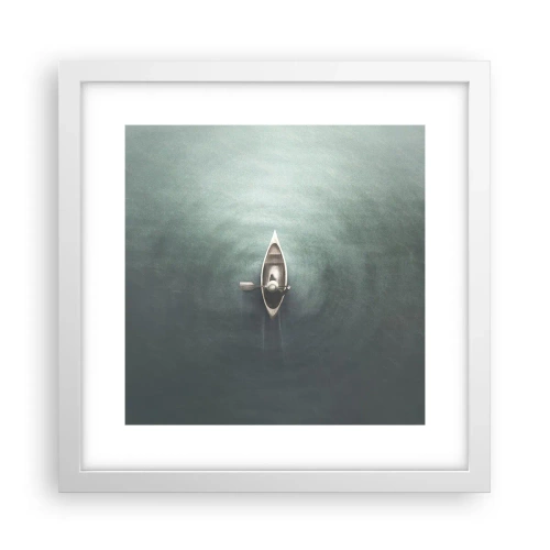 Affisch i vit ram - Över en månbelyst sjö - 30x30 cm