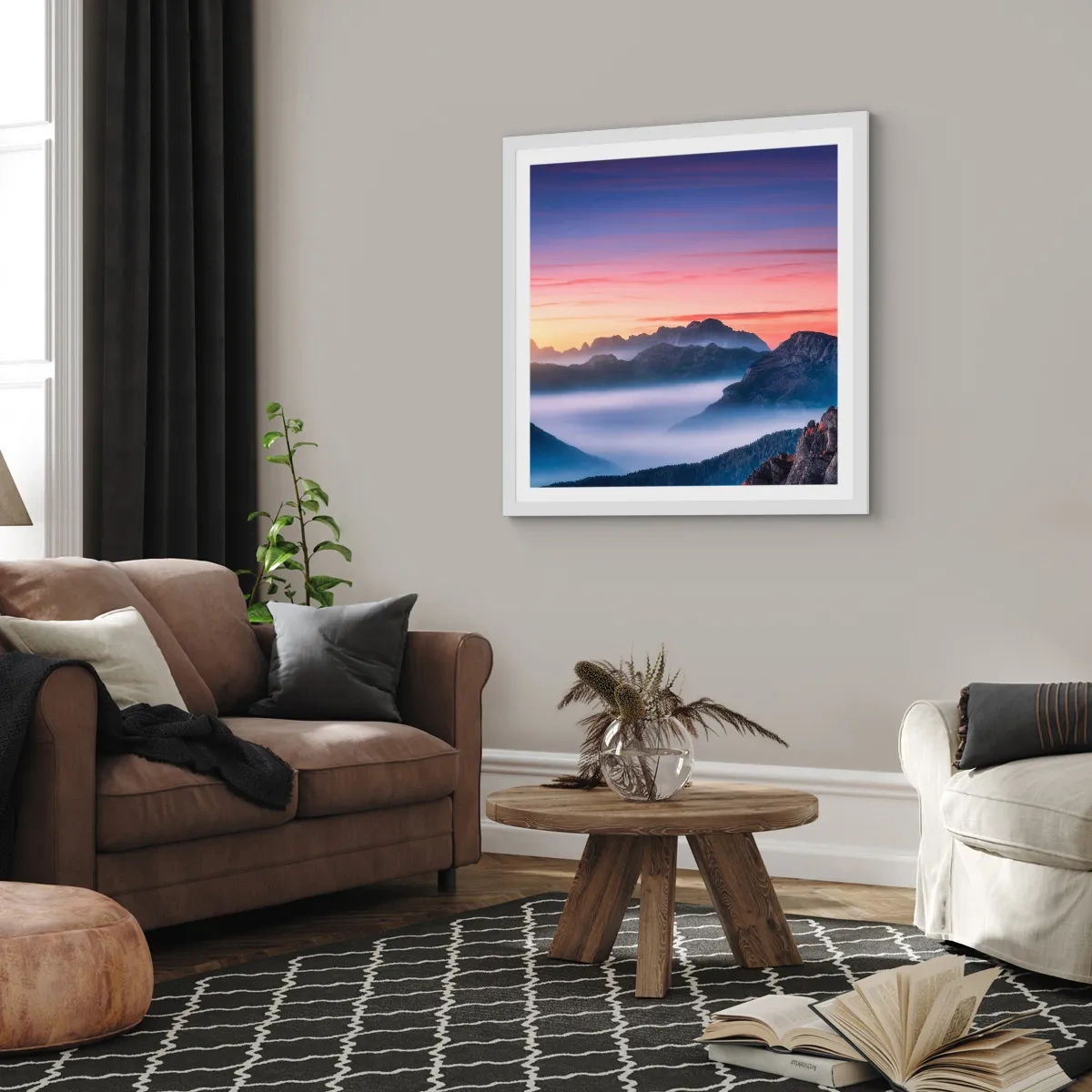 Affisch i vit ram - Över dalarna - 60x60 cm