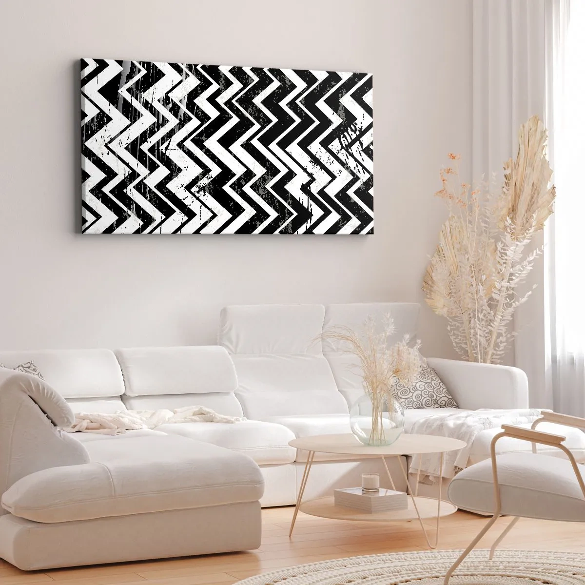 Canvastavla - Bild på duk - Zick-vitt, zack-svart - 140x50 cm