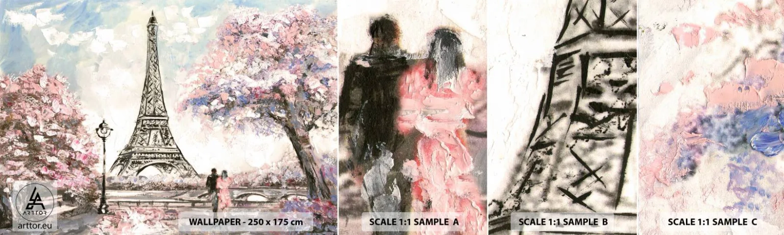 Provbit av självhäftande fototapet Deluxe Sticker - Aprilpromenad i Paris - Stad, Eiffeltornet, Park Alley - 100x30 cm