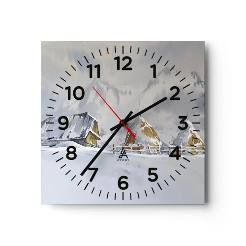 Väggklocka - Klocka på glas - I snödalen - 30x30 cm