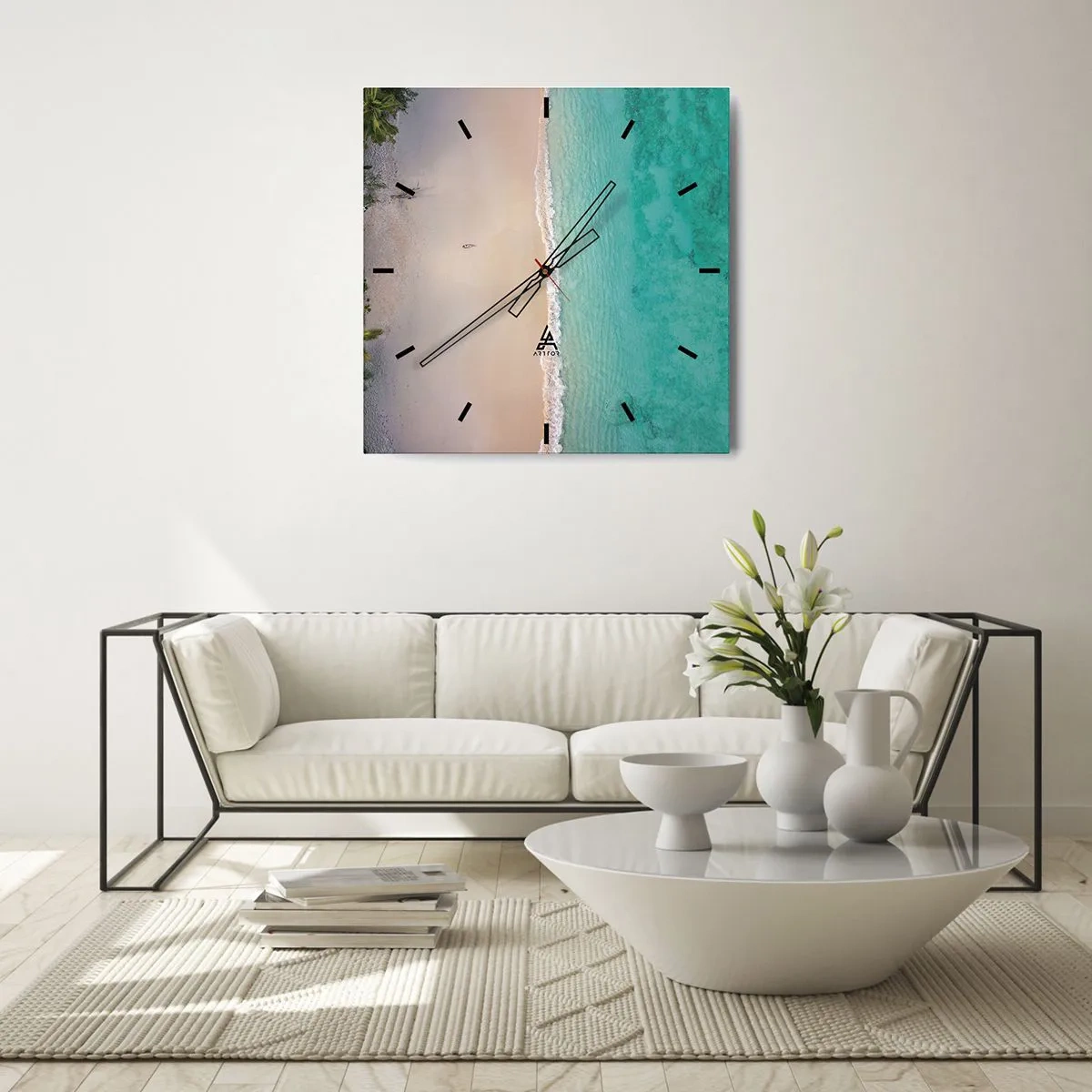 Väggklocka - Klocka på glas - En strand i paradiset - 40x40 cm