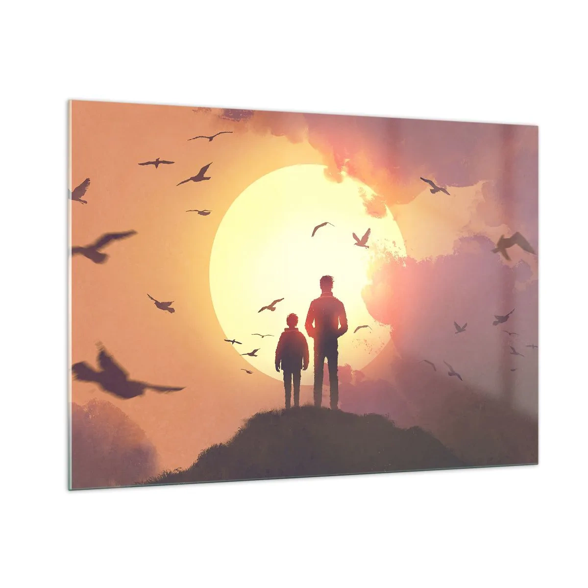 Glastavla - Bild på glas - Öga mot öga med solen - 100x70 cm