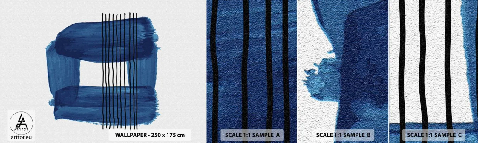 Provbit av självhäftande fototapet Deluxe Sticker - Svart-blå komposition - Abstraktion, Bit, Modern konst - 100x30 cm