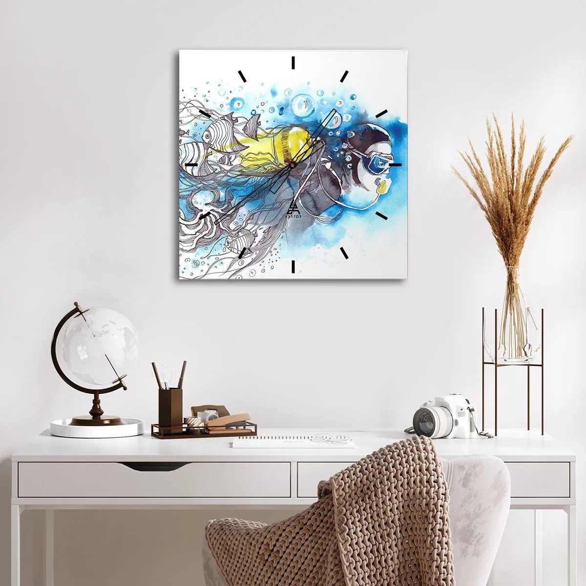 Väggklocka - Klocka på glas - Det stora blåa - 30x30 cm