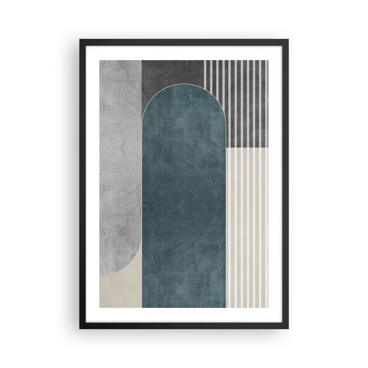 Affisch i svart ram - Geometrisk komposition i nyanser av grönt och grått - 50x70cm - Horisontell komposition - Modern väggdekoration för vardagsrum och sovrum ARTTOR