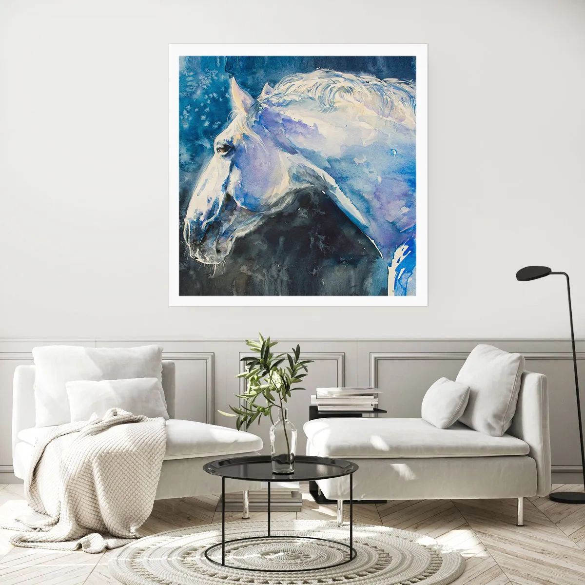 Affisch - Porträtt i blått sken - 40x40 cm