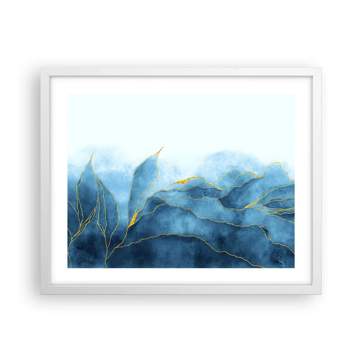 Affisch i vit ram - Blått i guld - 50x40 cm