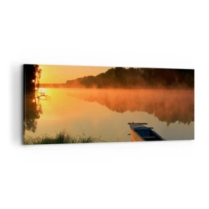 Canvastavla - Bild på duk - Soluppgång vid spegelklart vatten - 120x50 cm