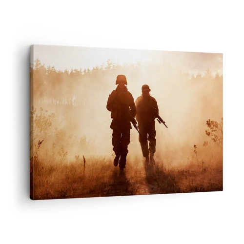 Canvastavla - Bild på duk - Soldater marscherar i morgondimman mot en bakgrund av naturen - 70x50cm - Call of Duty - Modern väggdekoration för vardagsrum och sovrum ARTTOR