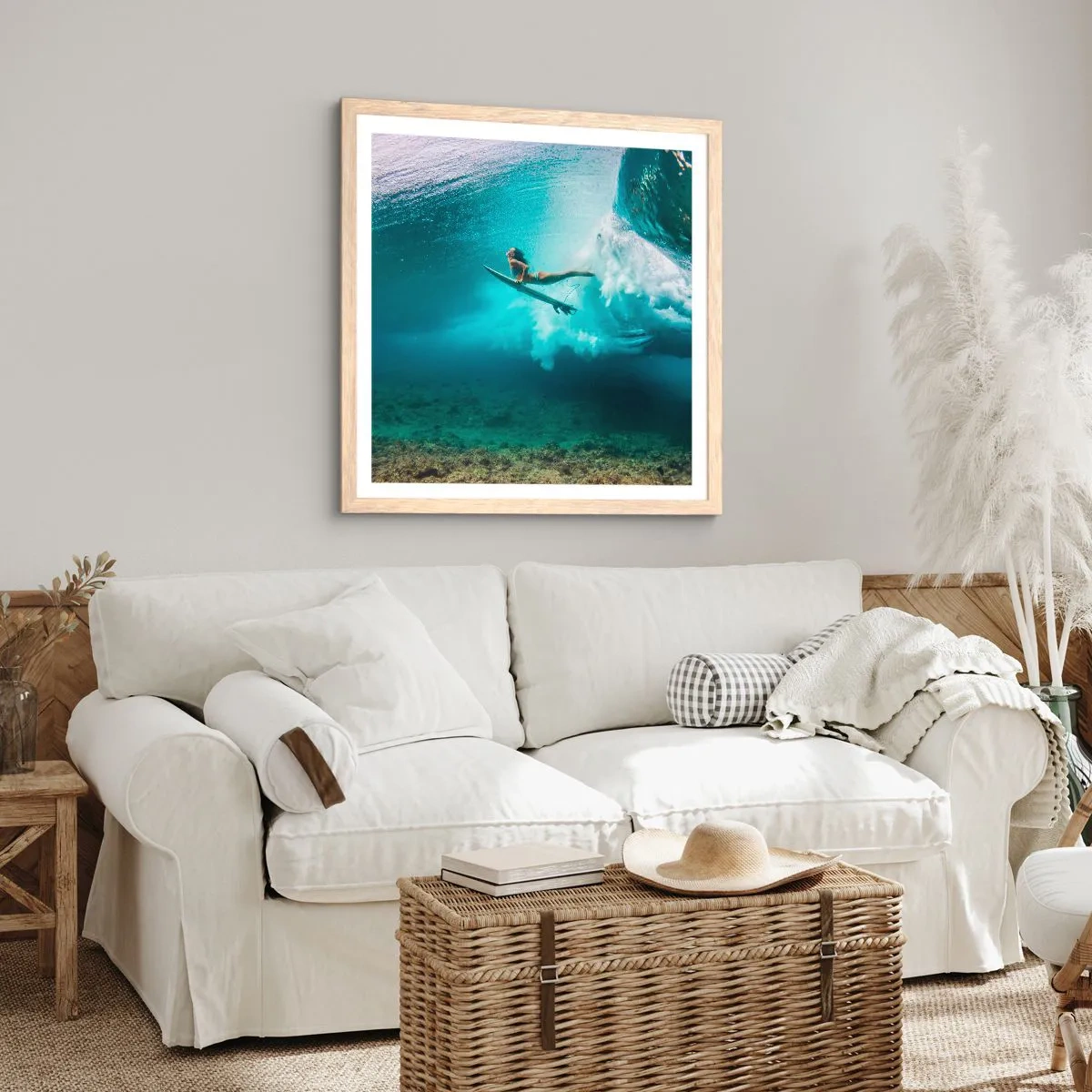 Affisch i ram av ljusek - Undervattenvärld - 40x40 cm