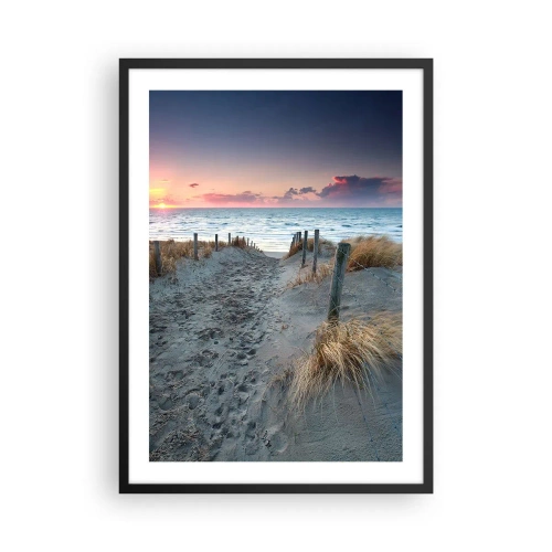 Affisch i svart ram - Strandstig vid solnedgången med havsutsikt - 50x70cm - Utspilld skenregnbåge... - Modern väggdekoration för vardagsrum och sovrum ARTTOR