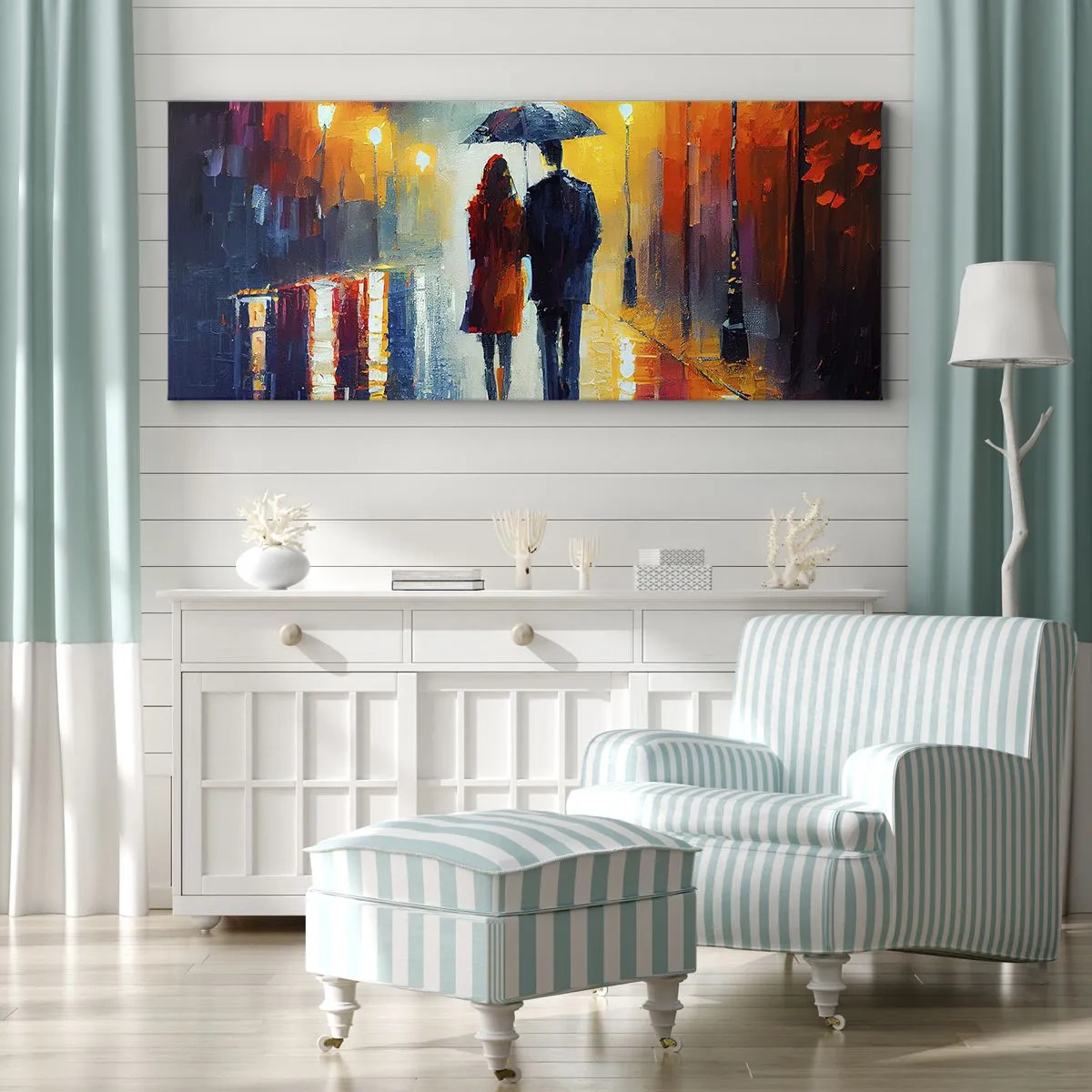 Canvastavla - Bild på duk - Tillsammans - en färgglad natt - 100x40 cm